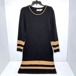 Newport News Easy Style Women's Med Black/Tan Long Sleeve Sweater Dress Size M